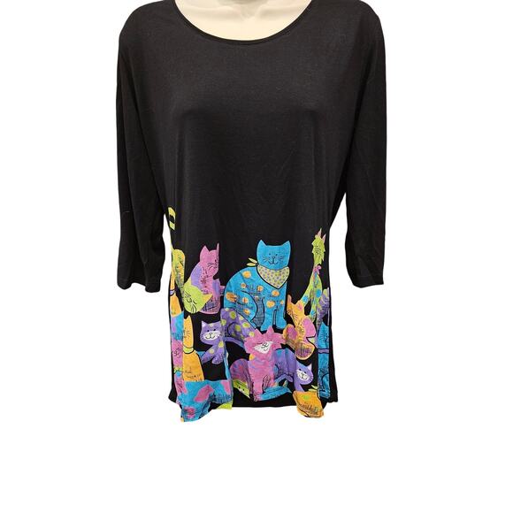 Mac & Belle neon Colorful Graphic Kitty Pullover cat themed Black Knit Tunic M + - Picture 1 of 6